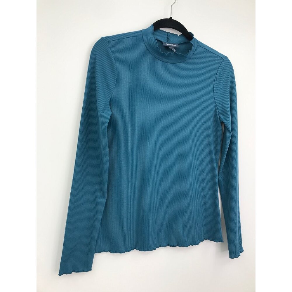 Modcloth Ribbed Mock Turtleneck Blue Medium - Picture 2 of 5